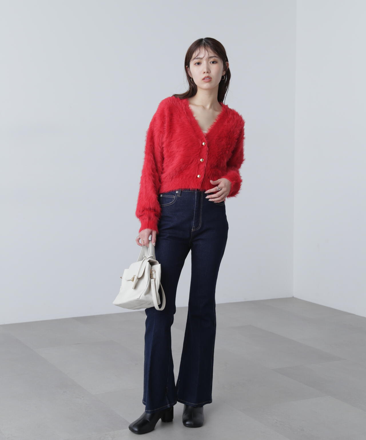 【はかな企画】金ボタンロングシャギーニットカーディガン〈MFM〉