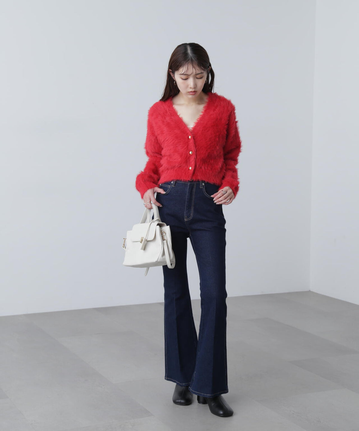 【はかな企画】金ボタンロングシャギーニットカーディガン〈MFM〉