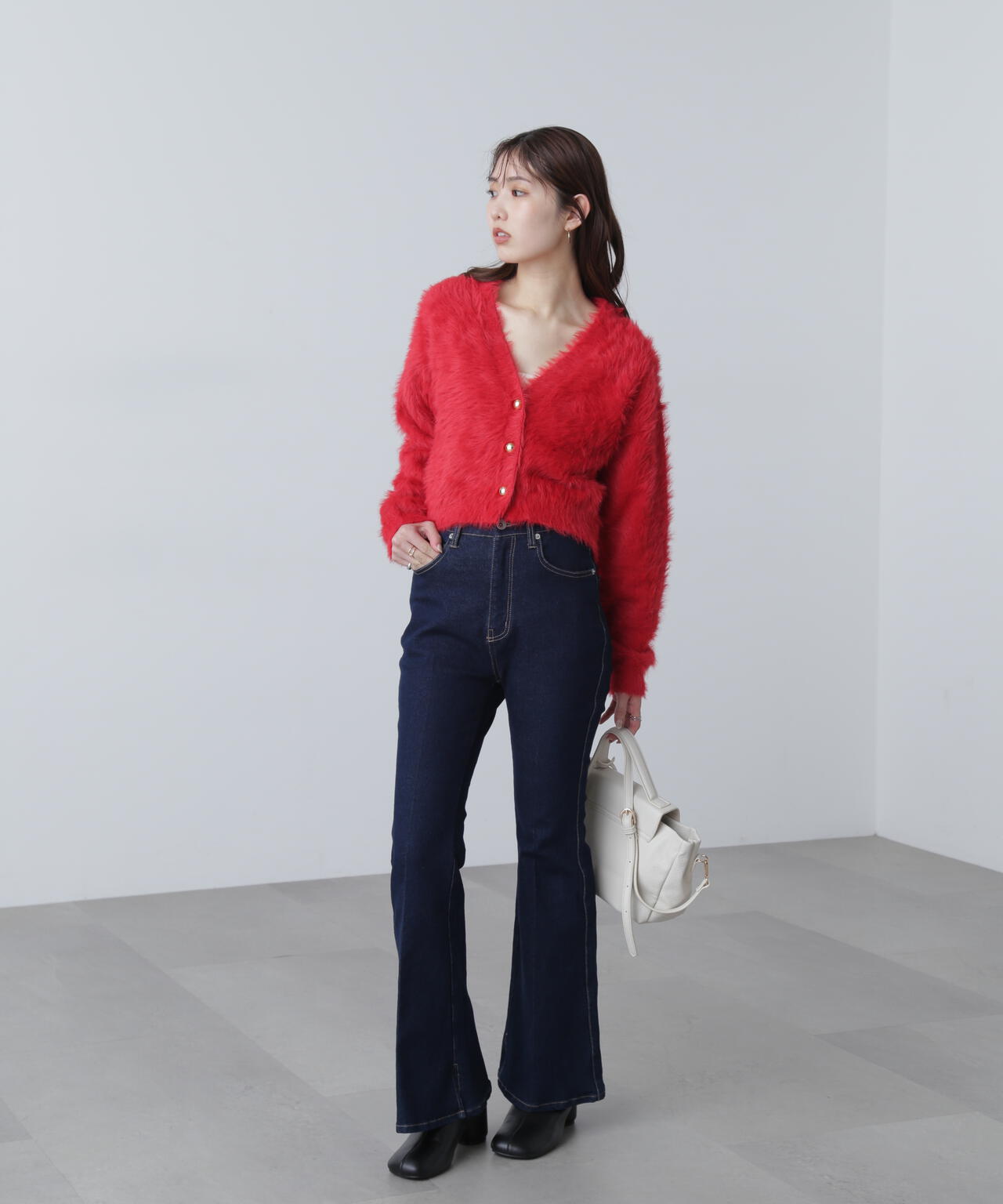 【はかな企画】金ボタンロングシャギーニットカーディガン〈MFM〉