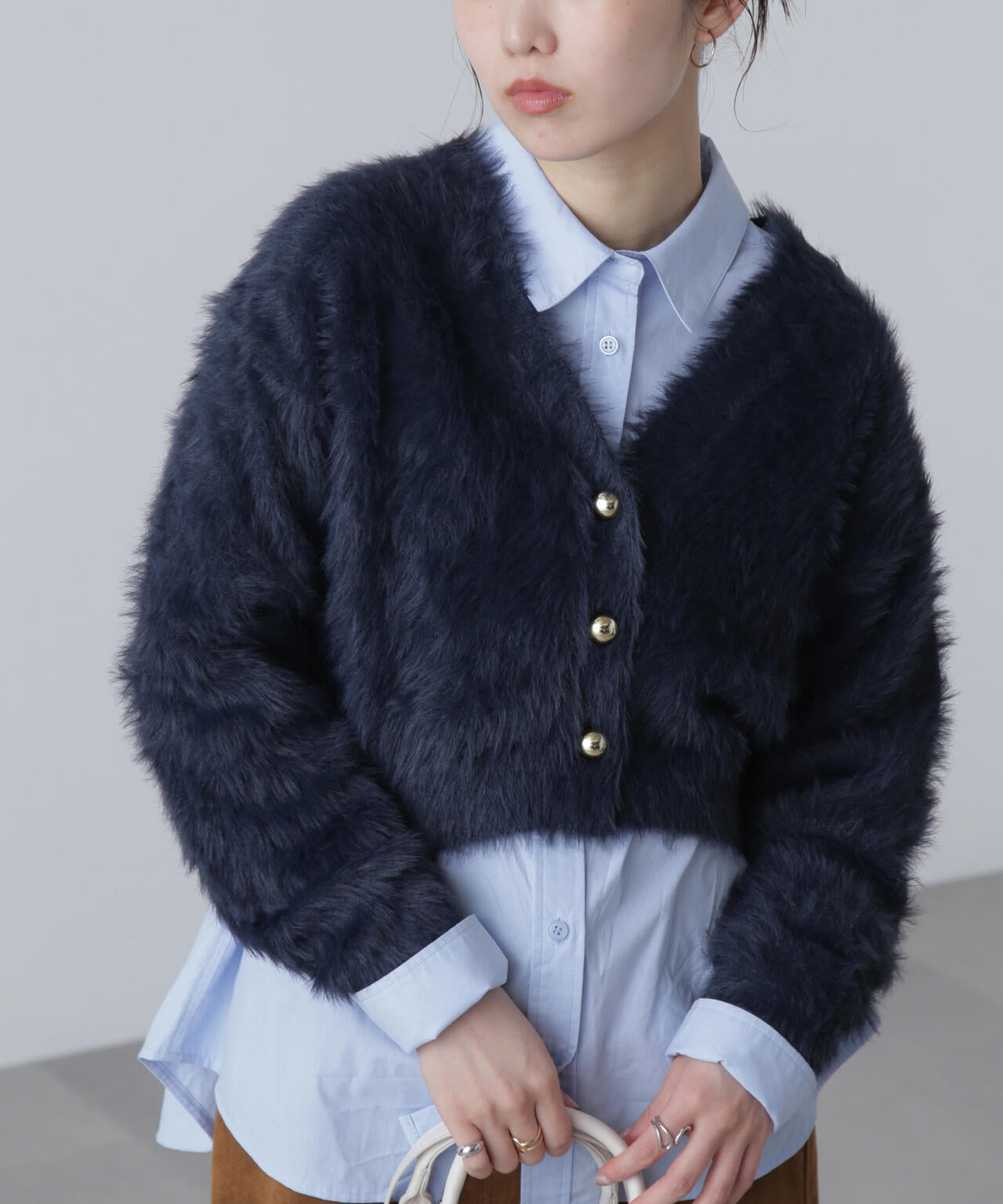 【はかな企画】金ボタンロングシャギーニットカーディガン〈MFM〉