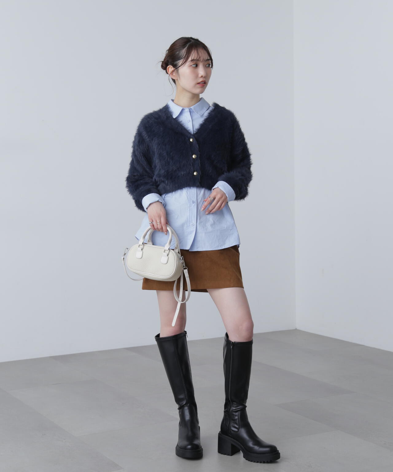 【はかな企画】金ボタンロングシャギーニットカーディガン〈MFM〉