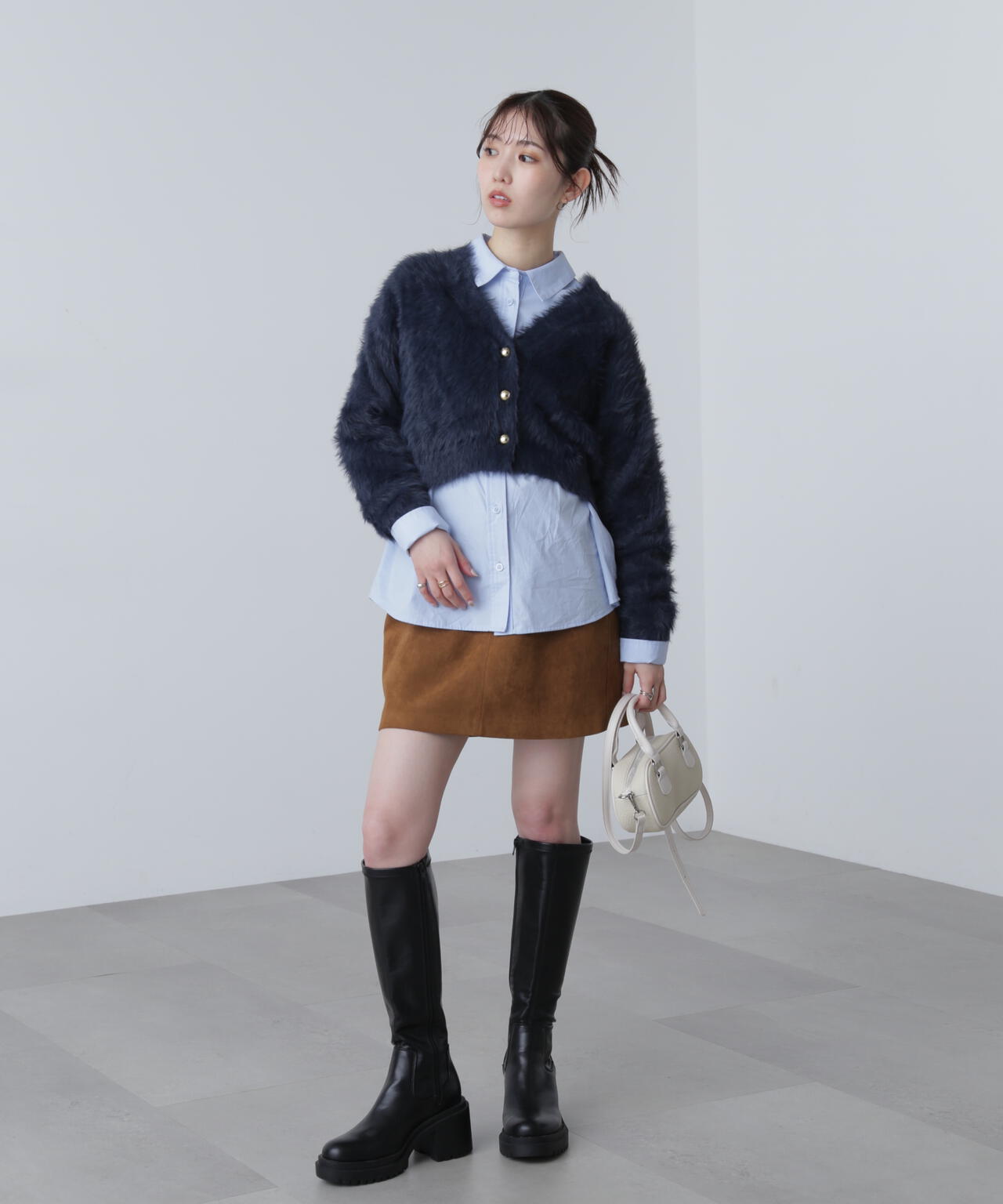 【はかな企画】金ボタンロングシャギーニットカーディガン〈MFM〉