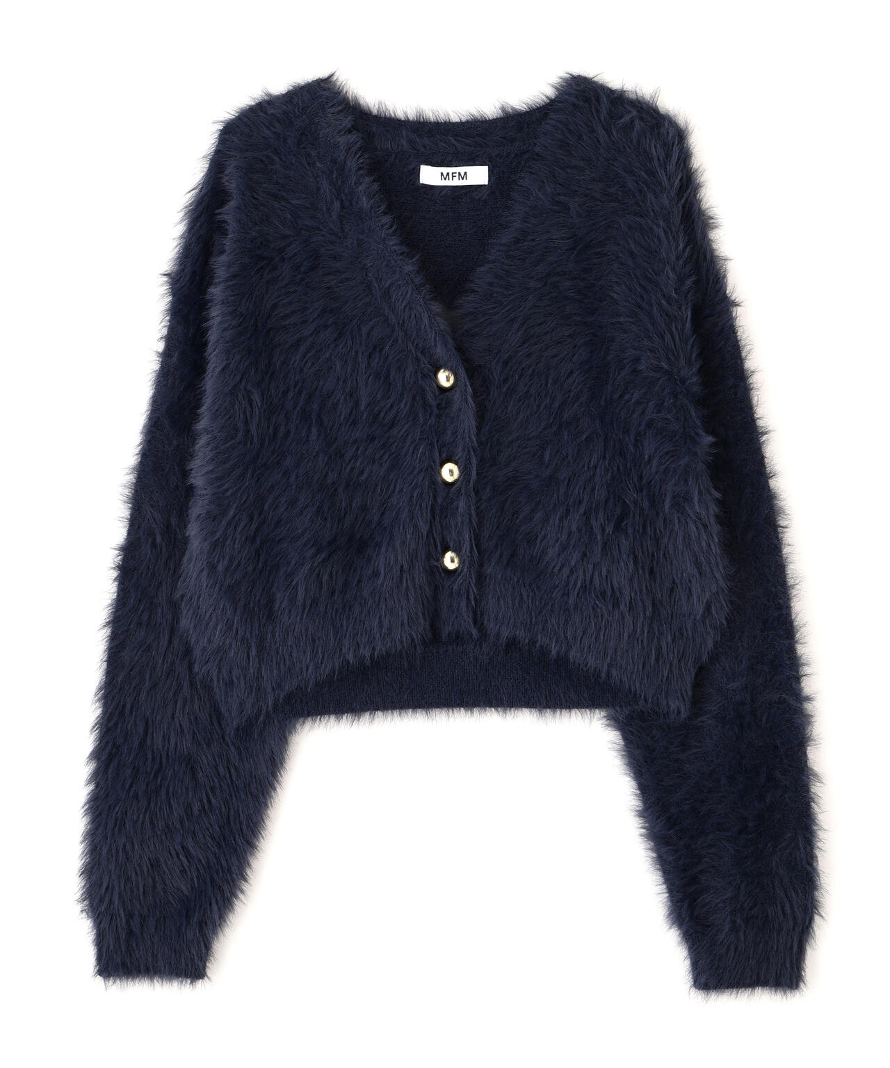 【はかな企画】金ボタンロングシャギーニットカーディガン〈MFM〉