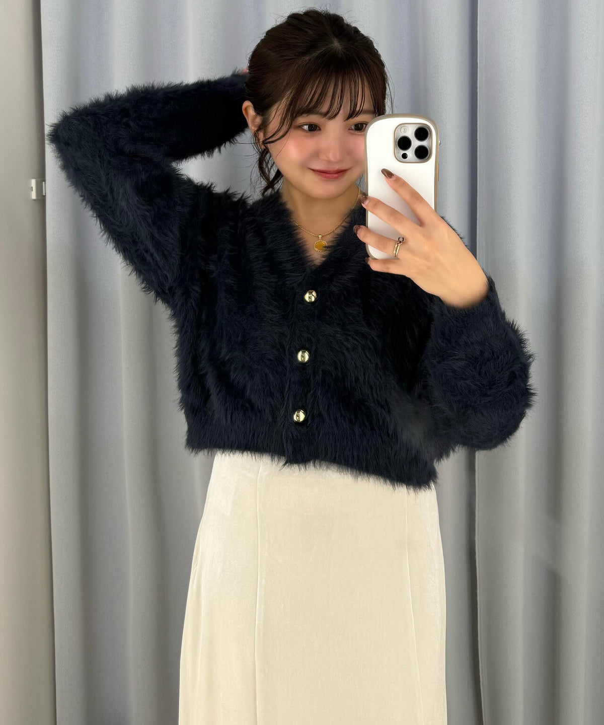 【はかな企画】金ボタンロングシャギーニットカーディガン〈MFM〉