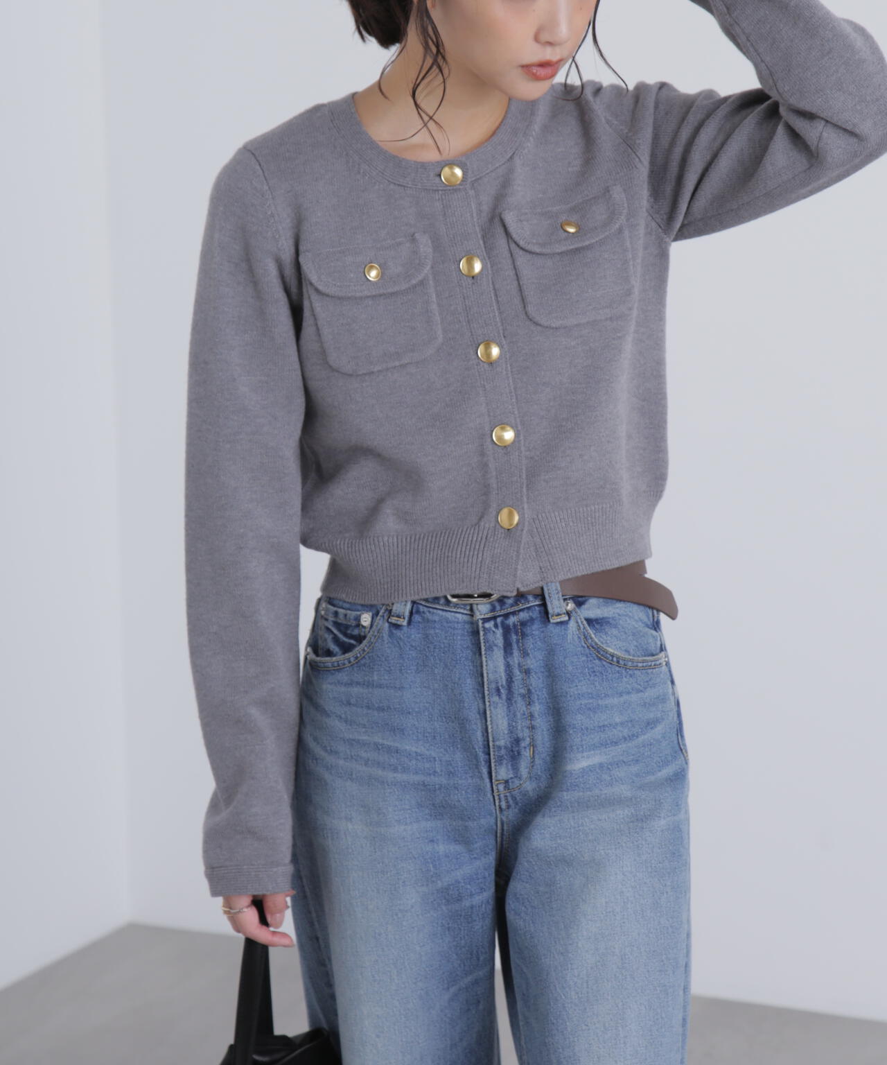 フロントポケット金ボタンニットカーディガン