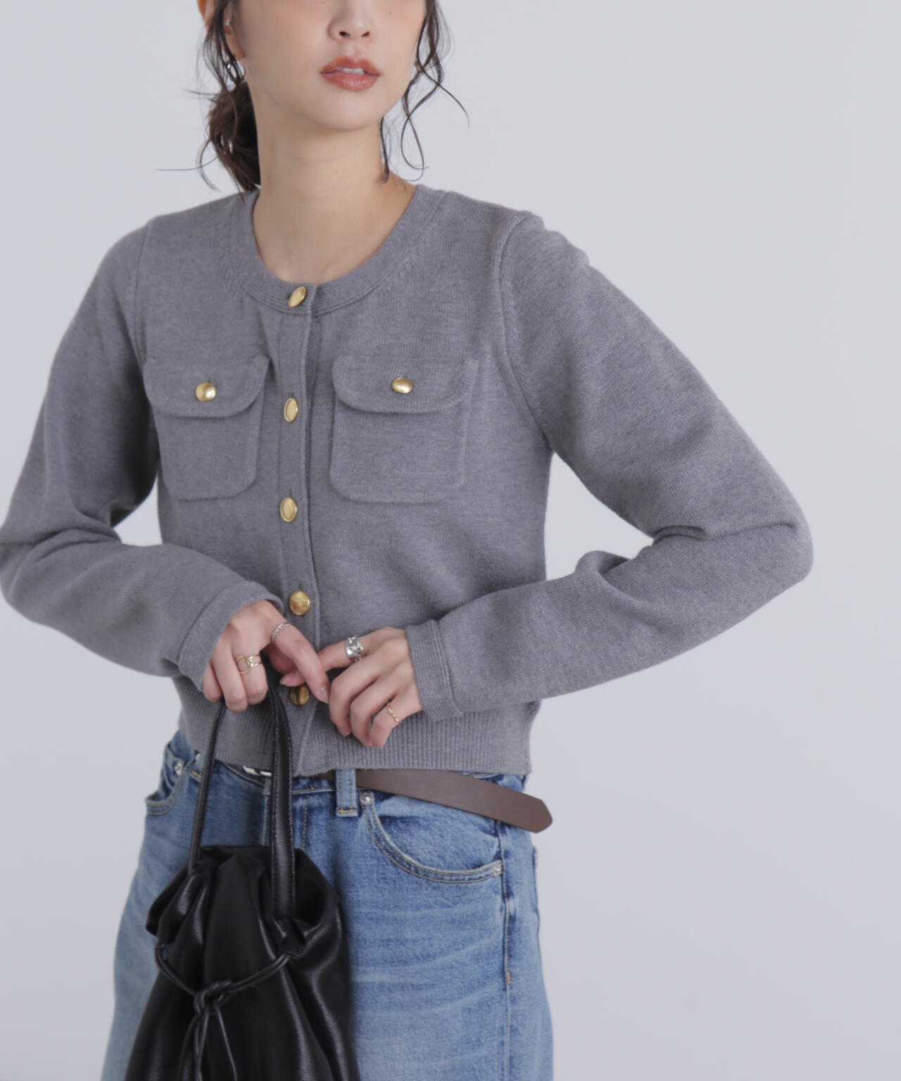 フロントポケット金ボタンニットカーディガン