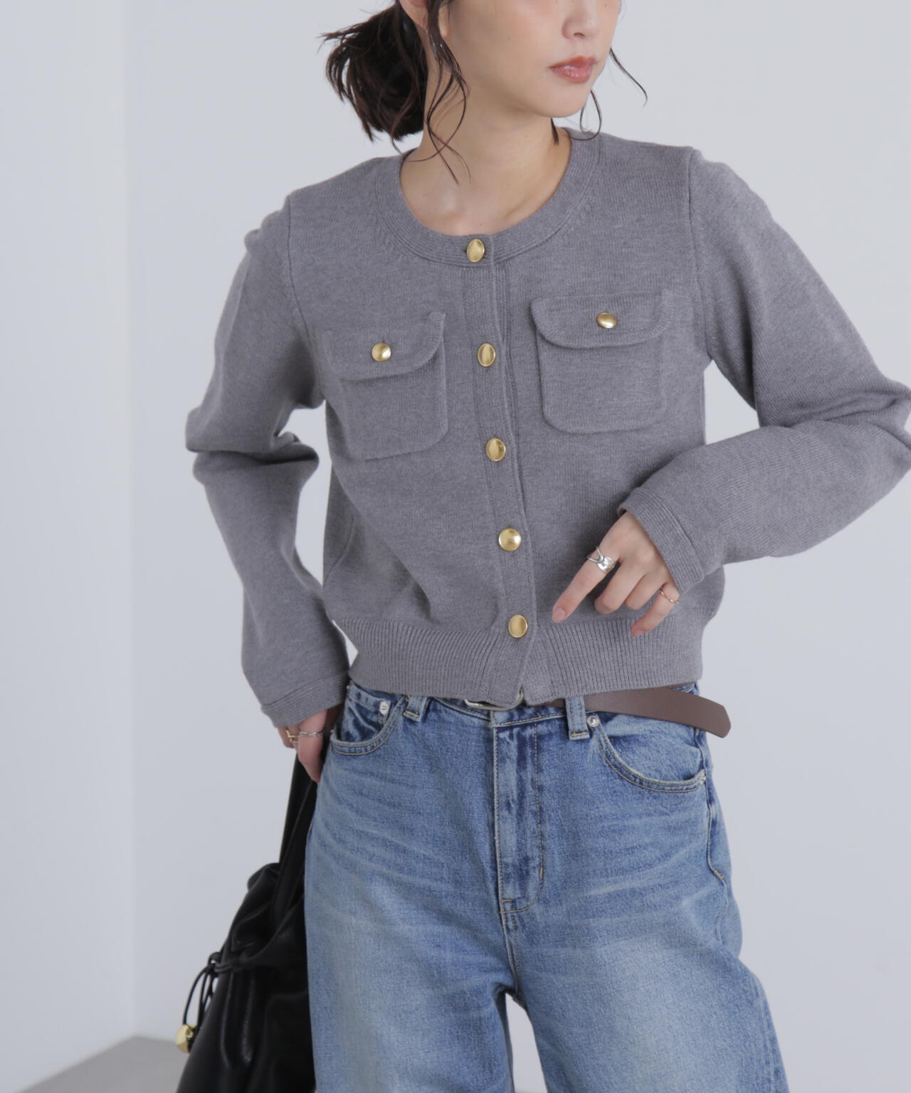 フロントポケット金ボタンニットカーディガン