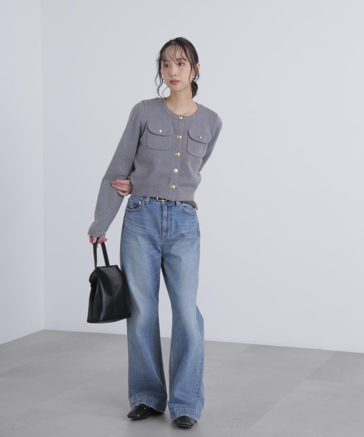 フロントポケット金ボタンニットカーディガン