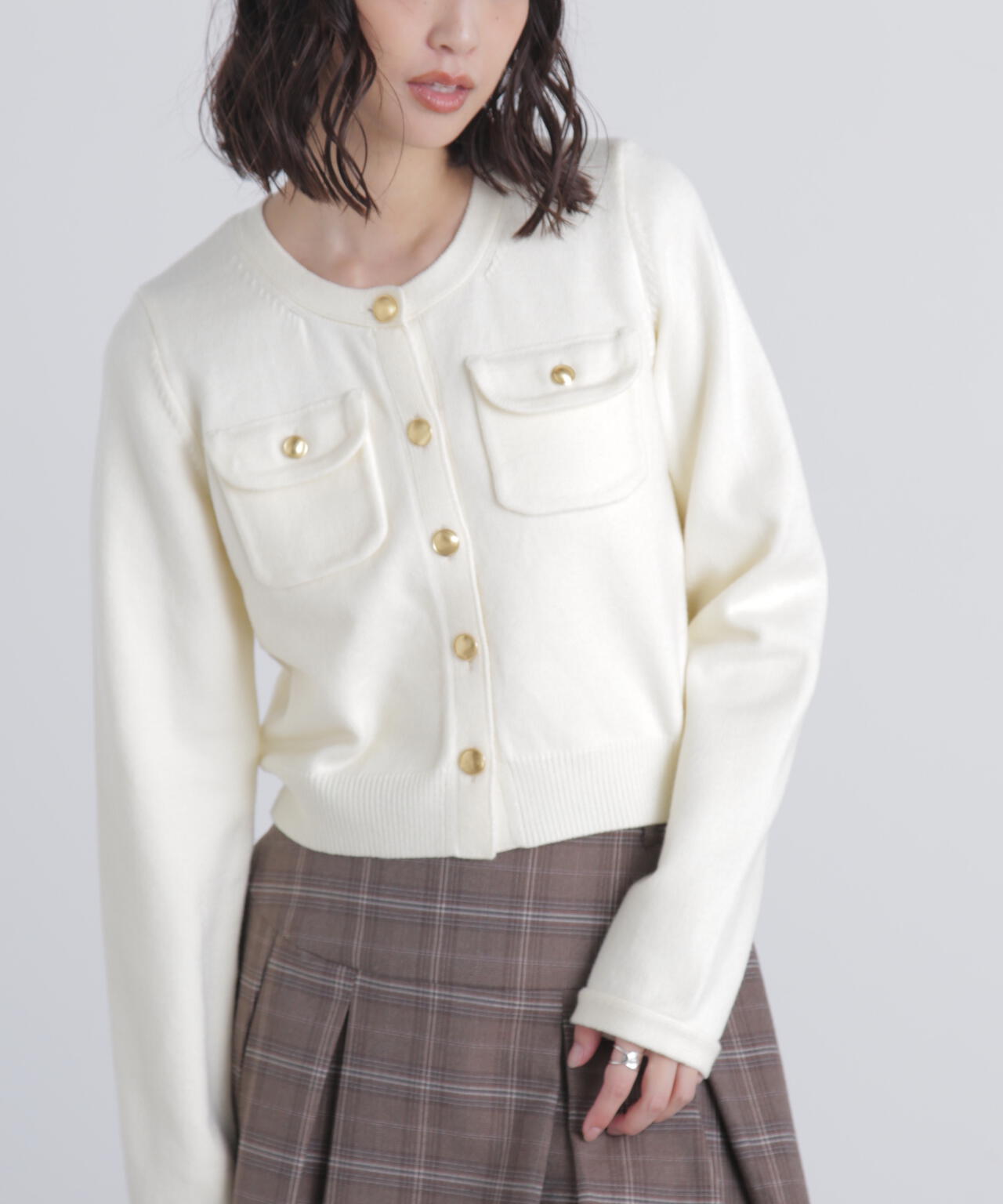 フロントポケット金ボタンニットカーディガン