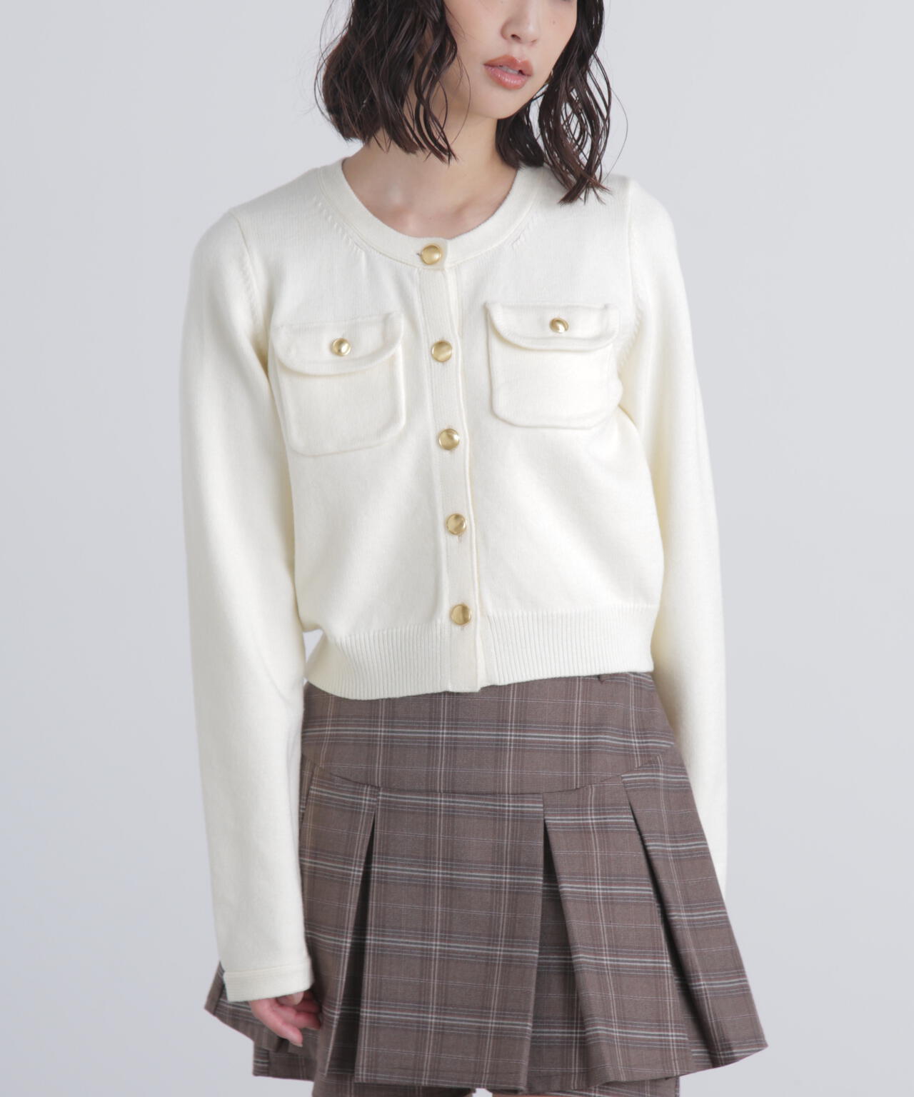 フロントポケット金ボタンニットカーディガン