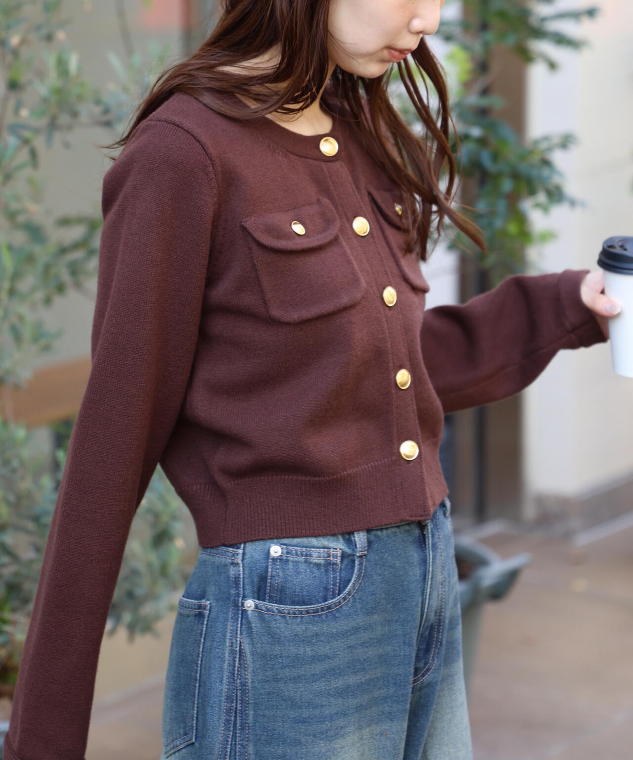 フロントポケット金ボタンニットカーディガン