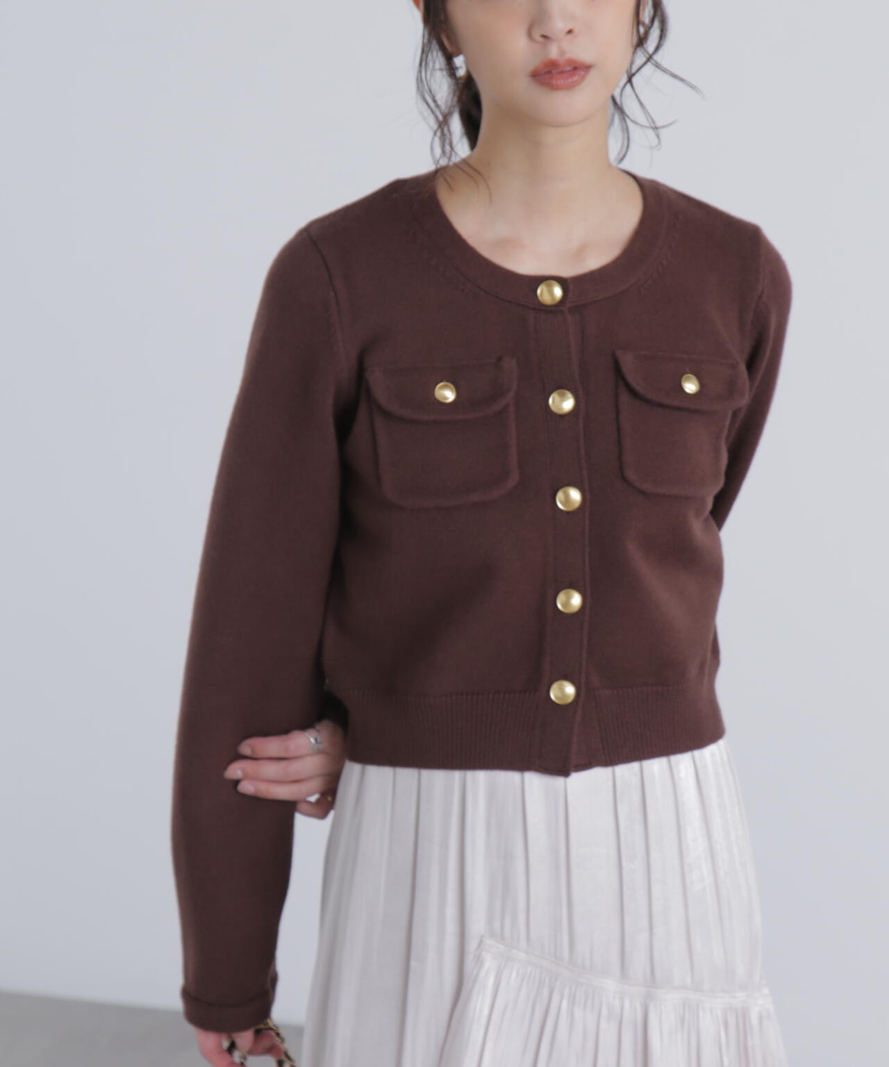 フロントポケット金ボタンニットカーディガン