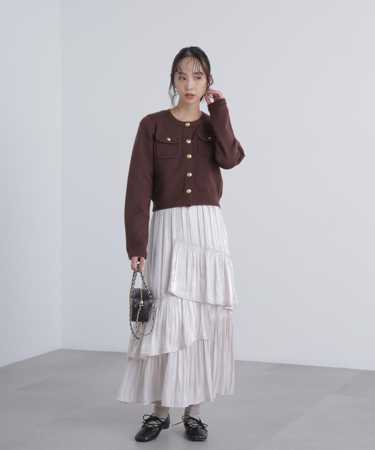 フロントポケット金ボタンニットカーディガン