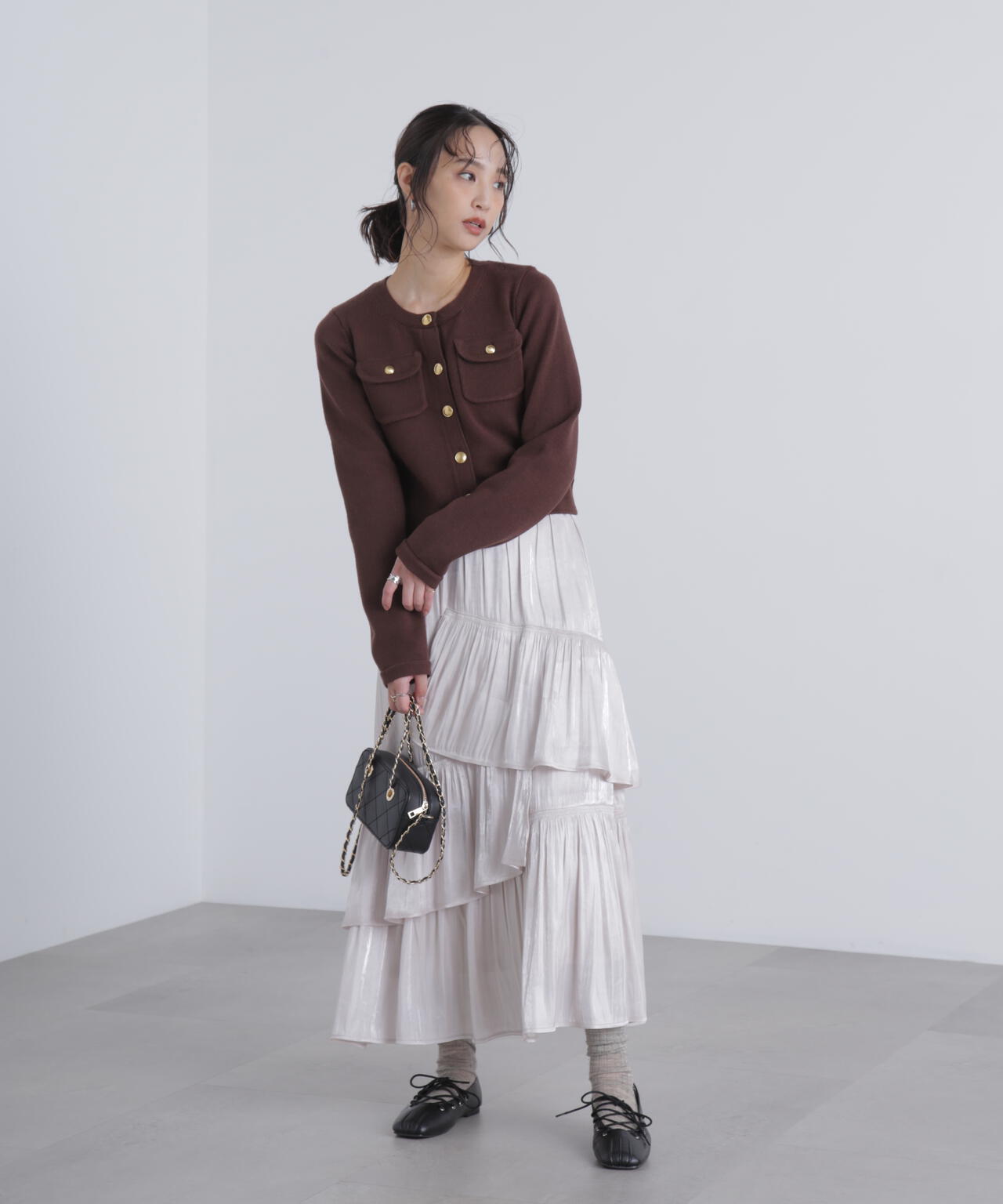 フロントポケット金ボタンニットカーディガン