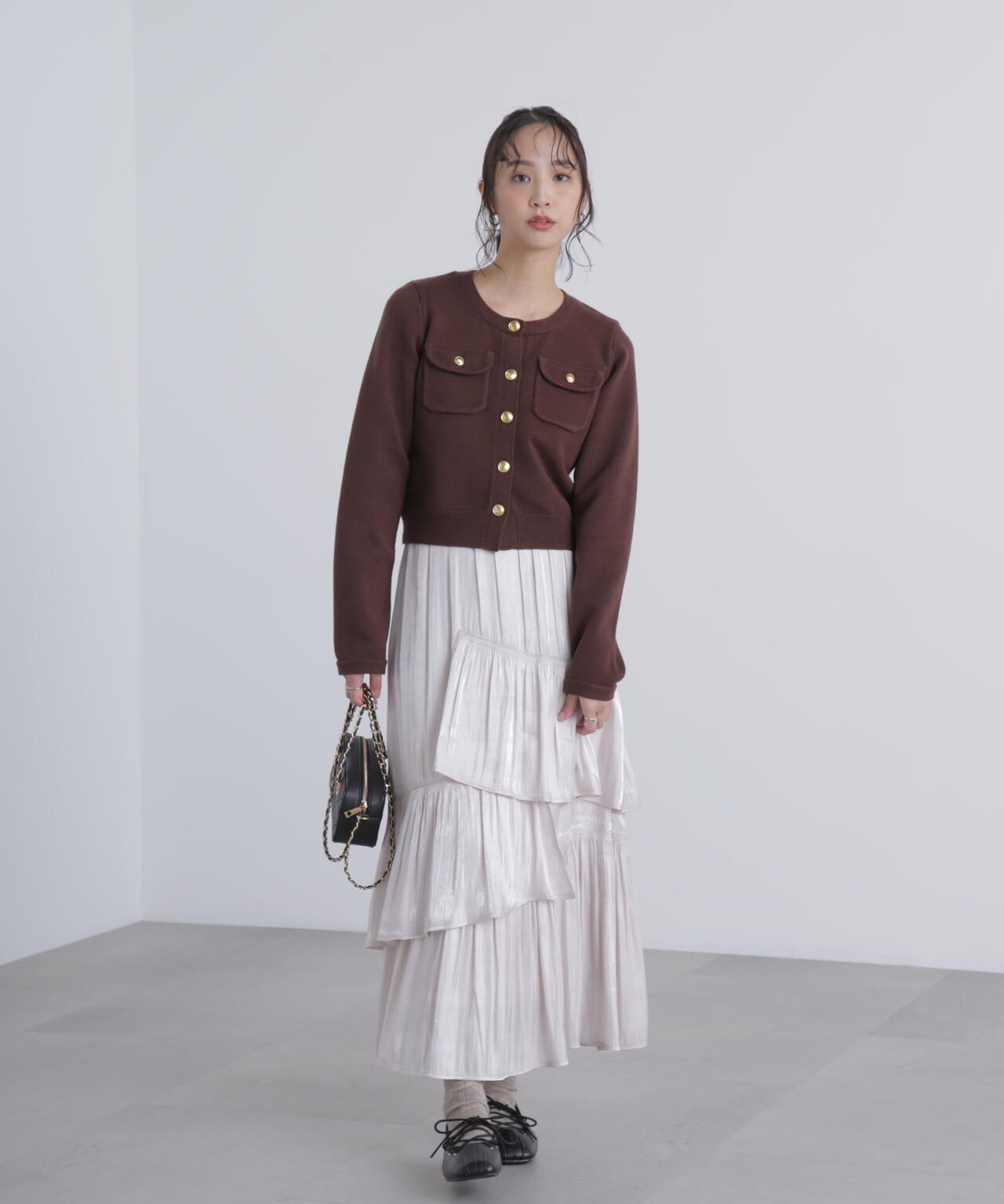 フロントポケット金ボタンニットカーディガン