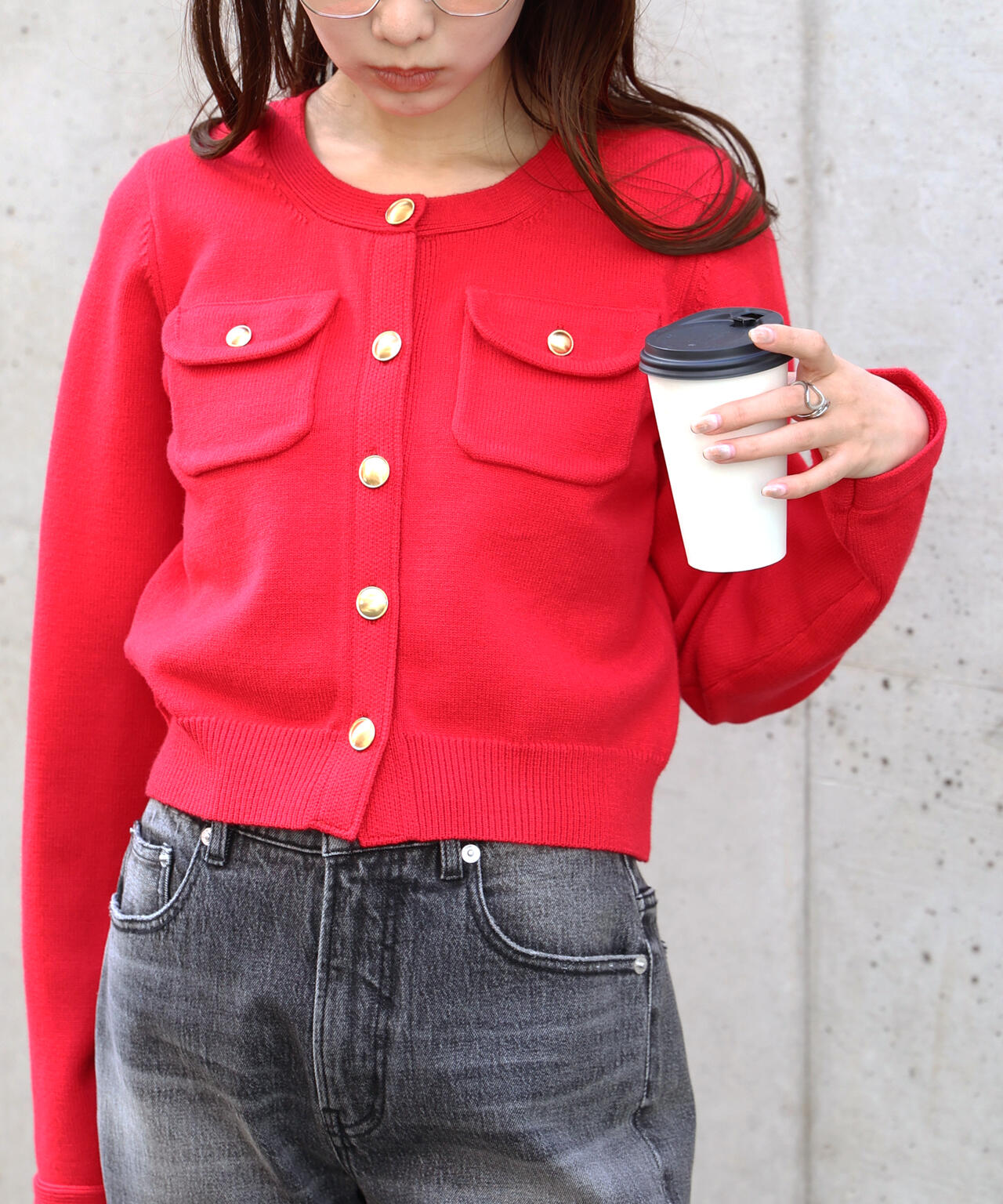 フロントポケット金ボタンニットカーディガン