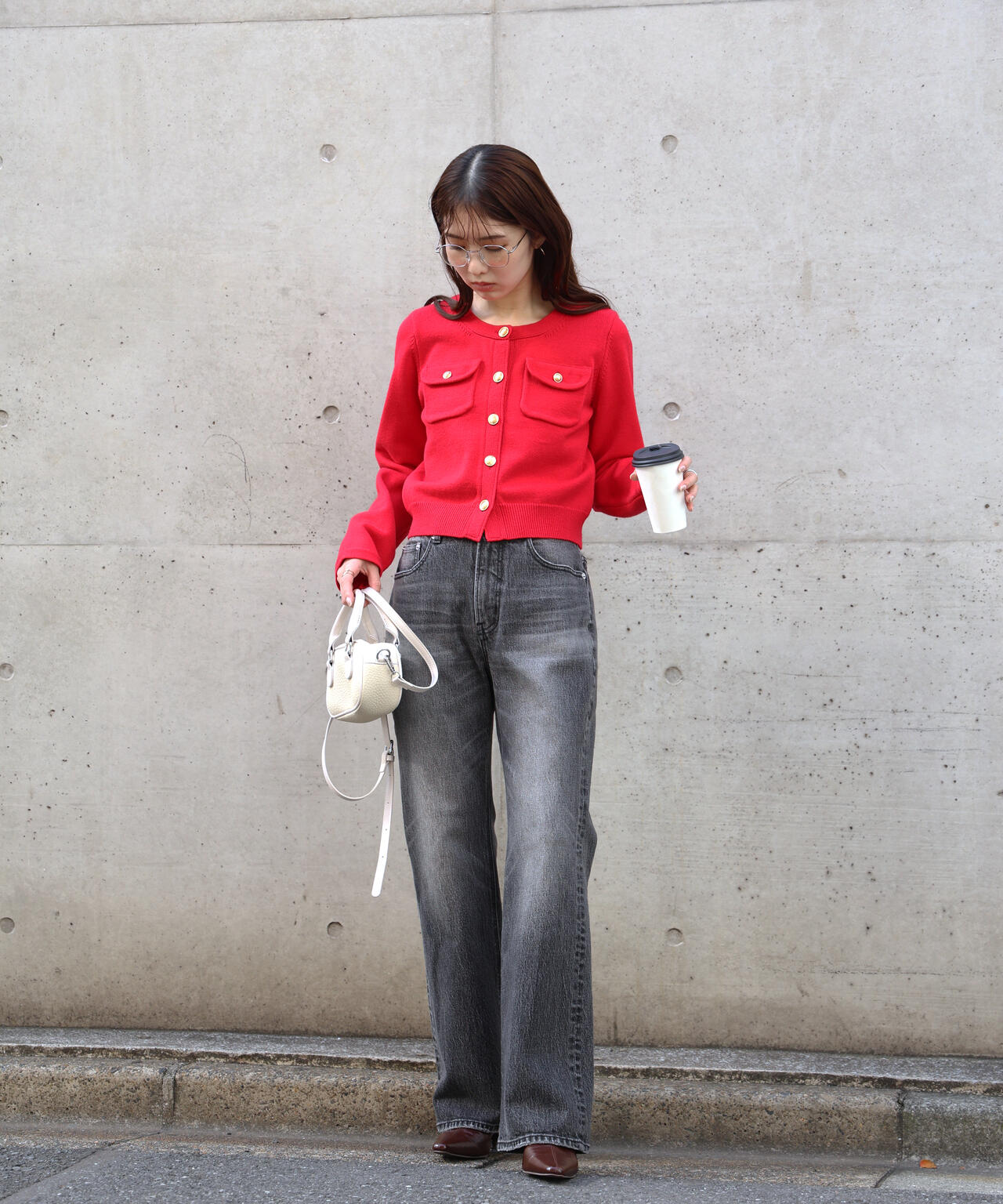 フロントポケット金ボタンニットカーディガン