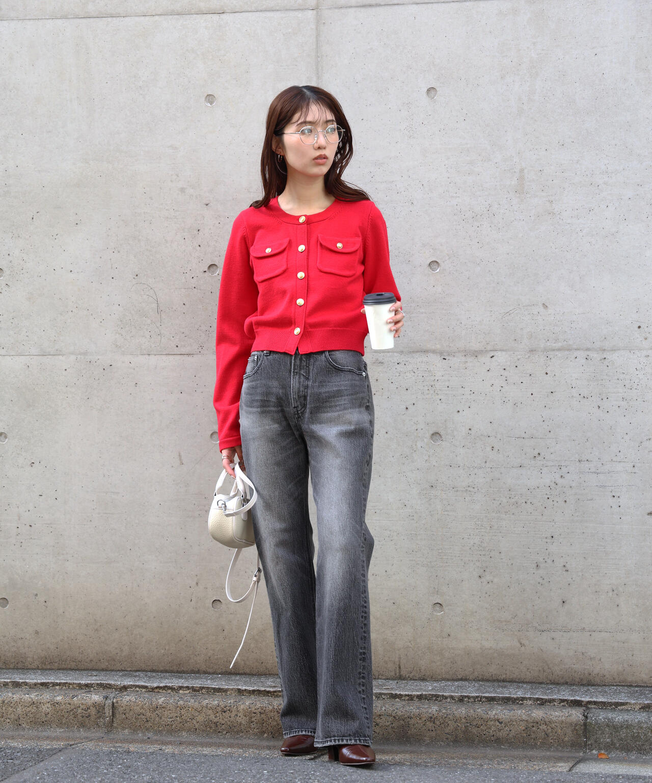 フロントポケット金ボタンニットカーディガン