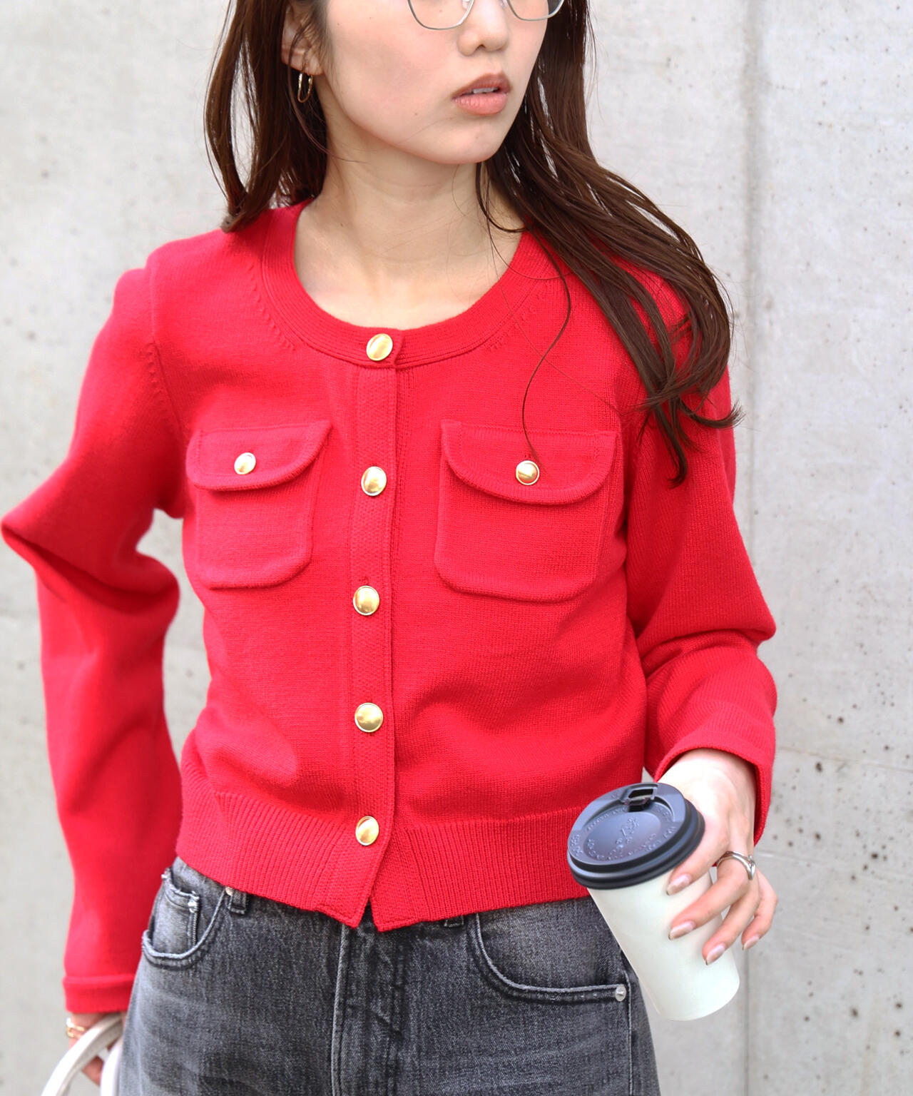 フロントポケット金ボタンニットカーディガン