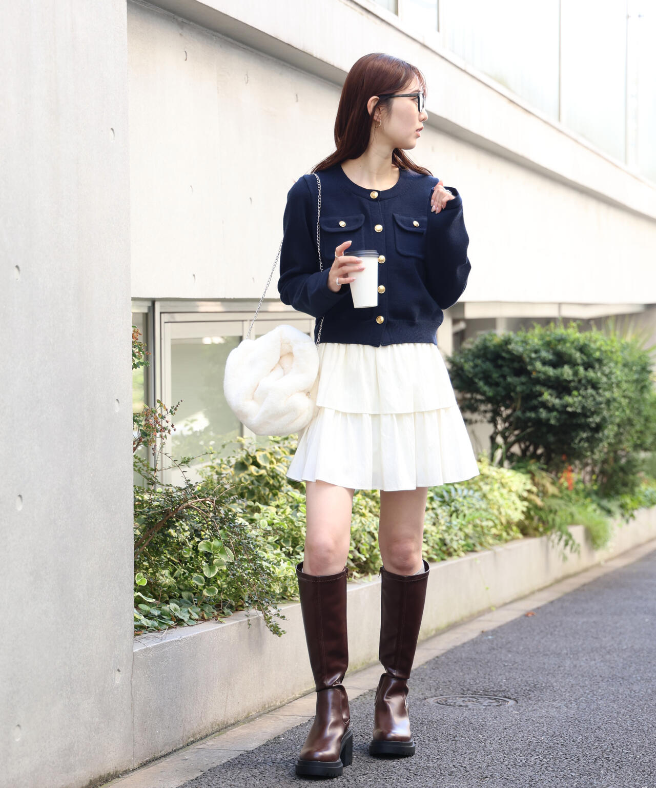 フロントポケット金ボタンニットカーディガン