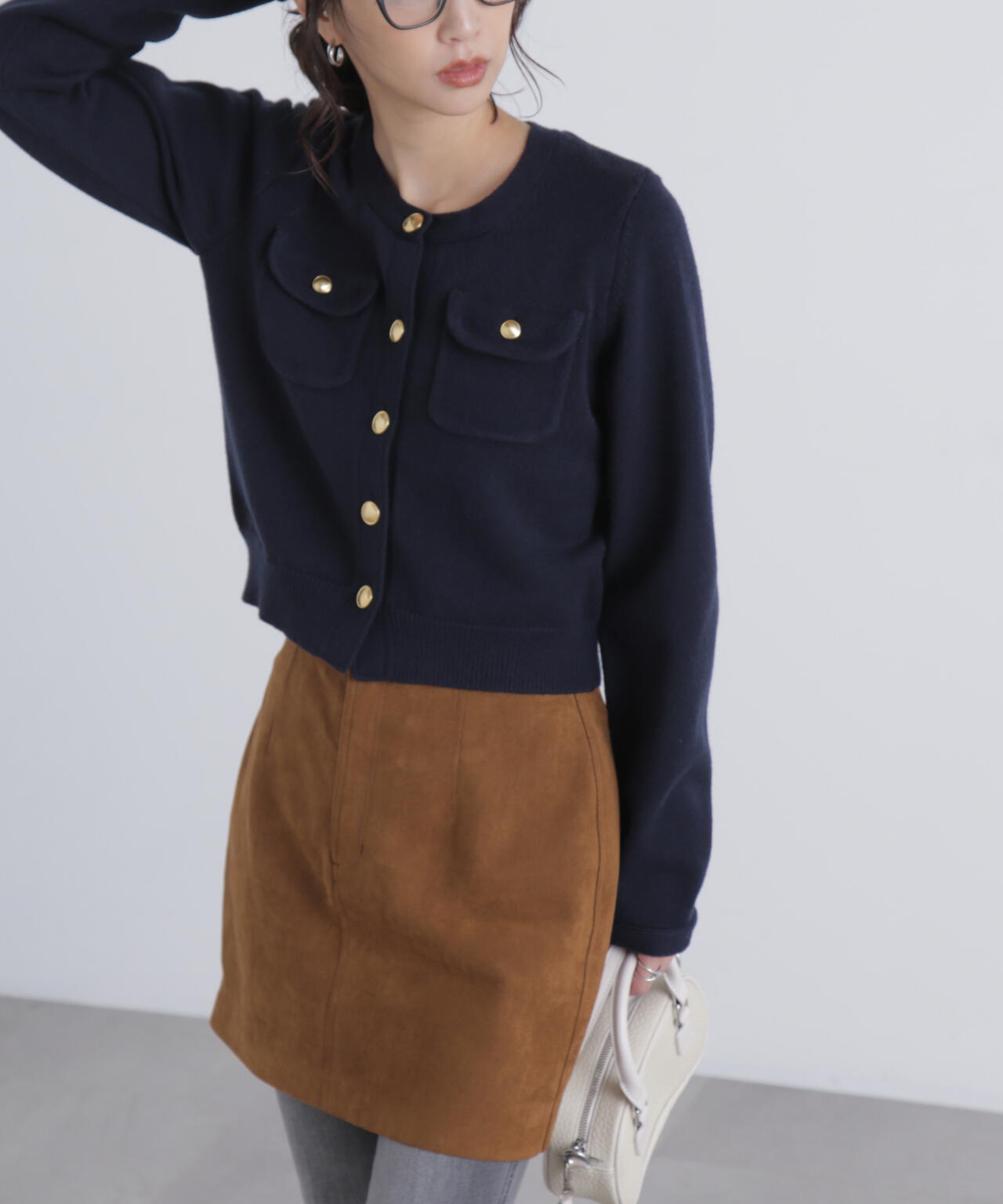 フロントポケット金ボタンニットカーディガン