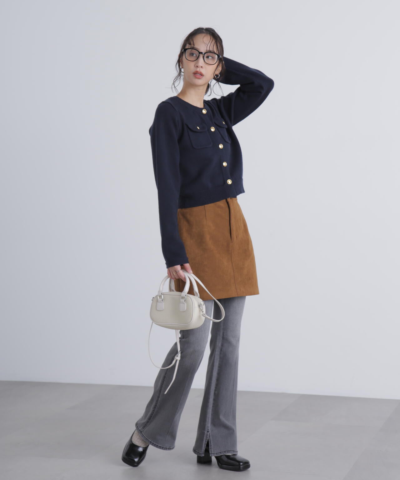 フロントポケット金ボタンニットカーディガン