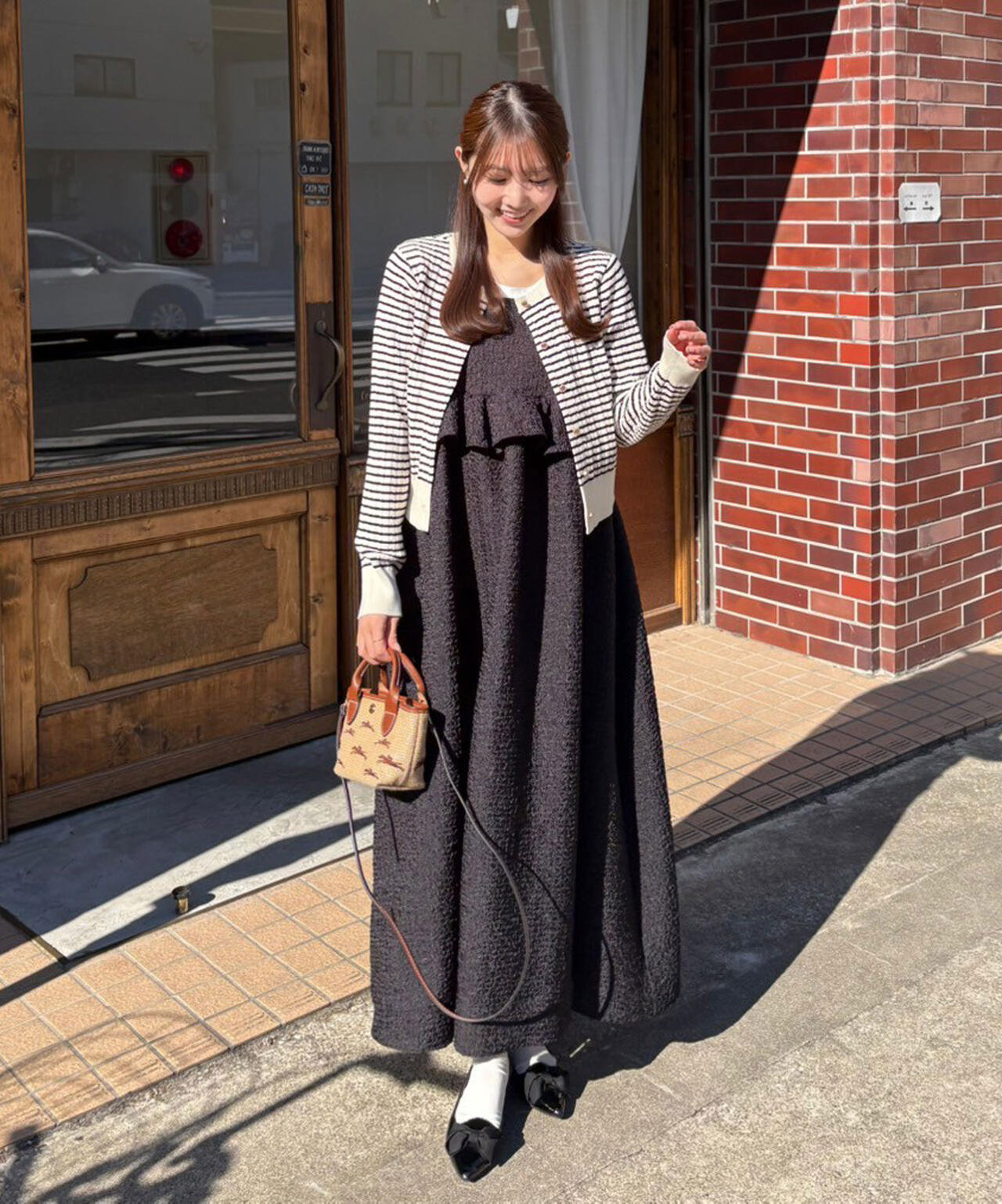 金ボタンミニケーブルカーディガン