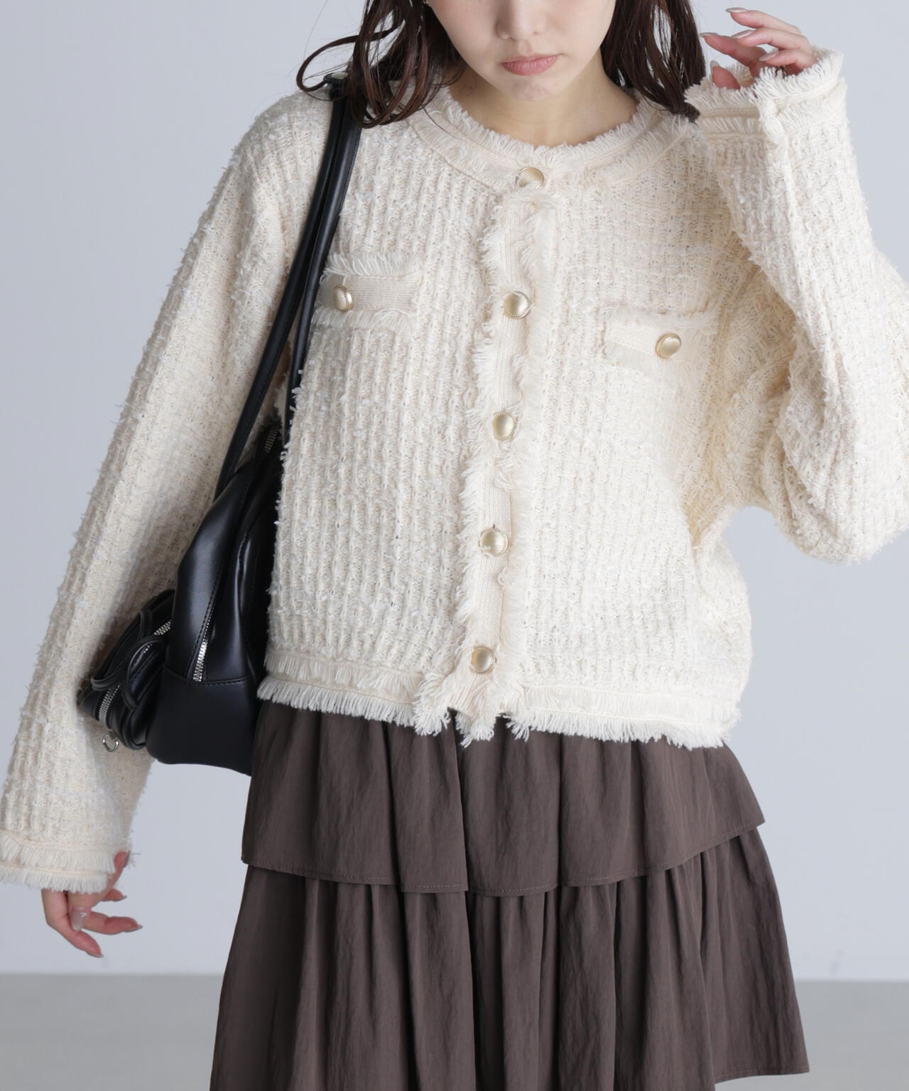 ツィードニットカーディガン