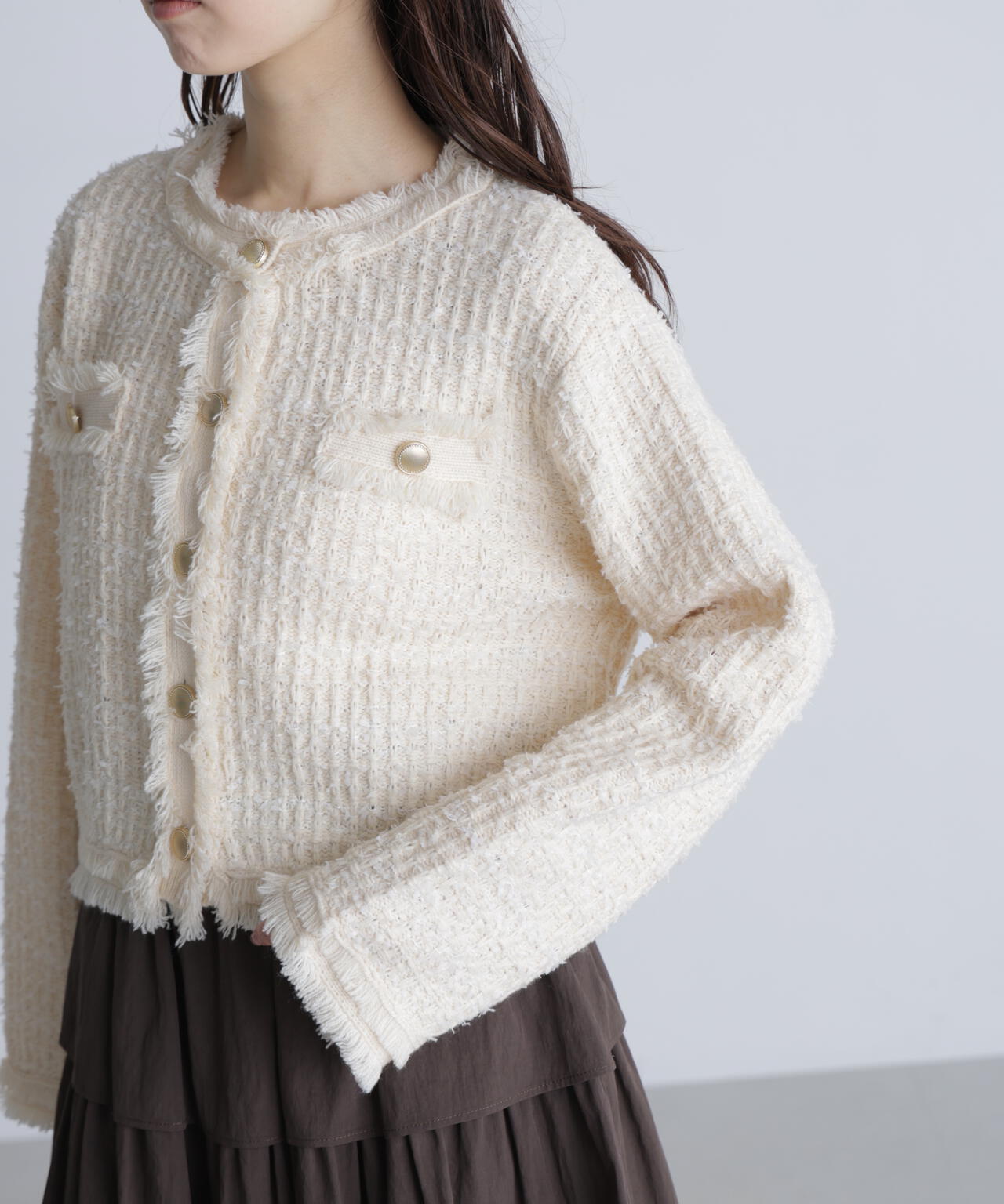 ツィードニットカーディガン