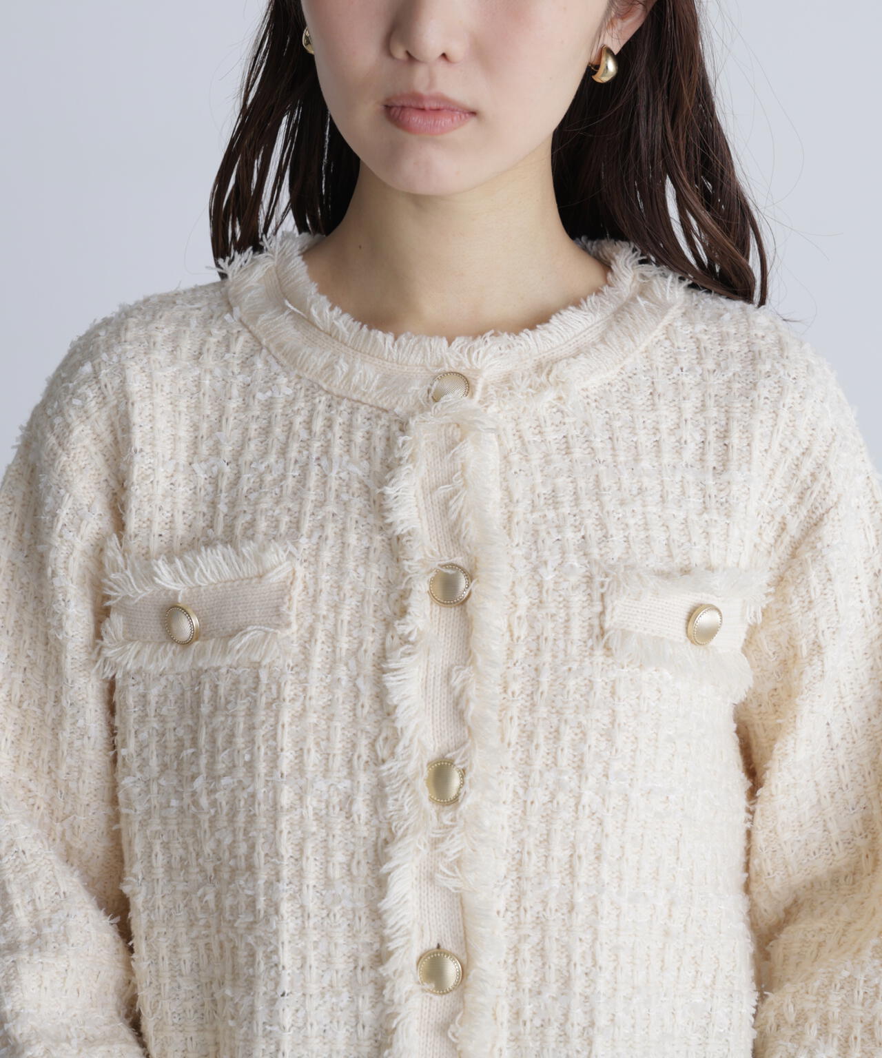 【オフ 追加生産予約】ツィードニットカーディガン