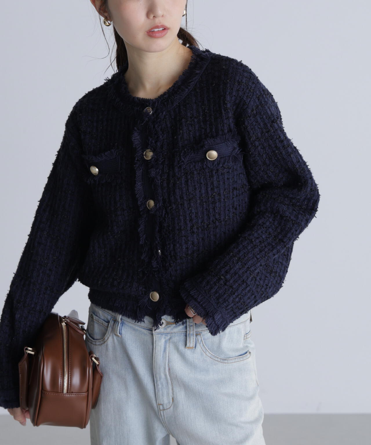 ツィードニットカーディガン