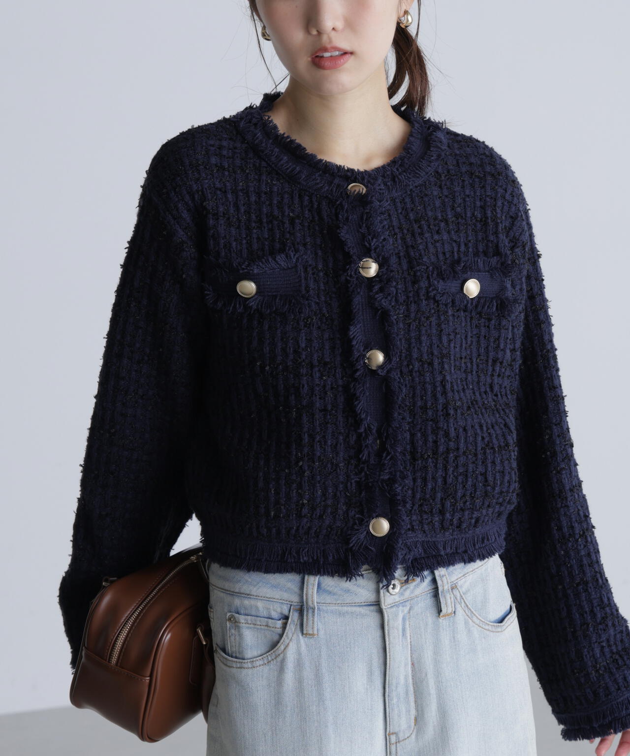 ツィードニットカーディガン