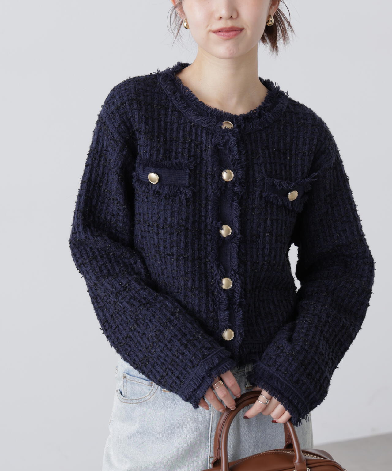 ツィードニットカーディガン