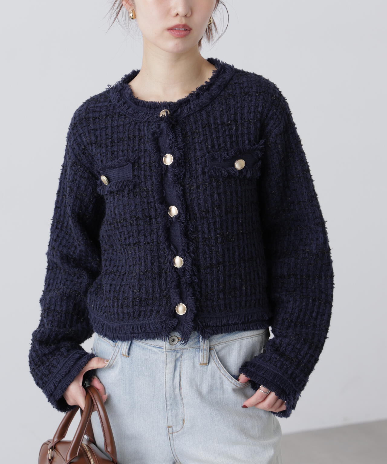 【オフ 追加生産予約】ツィードニットカーディガン