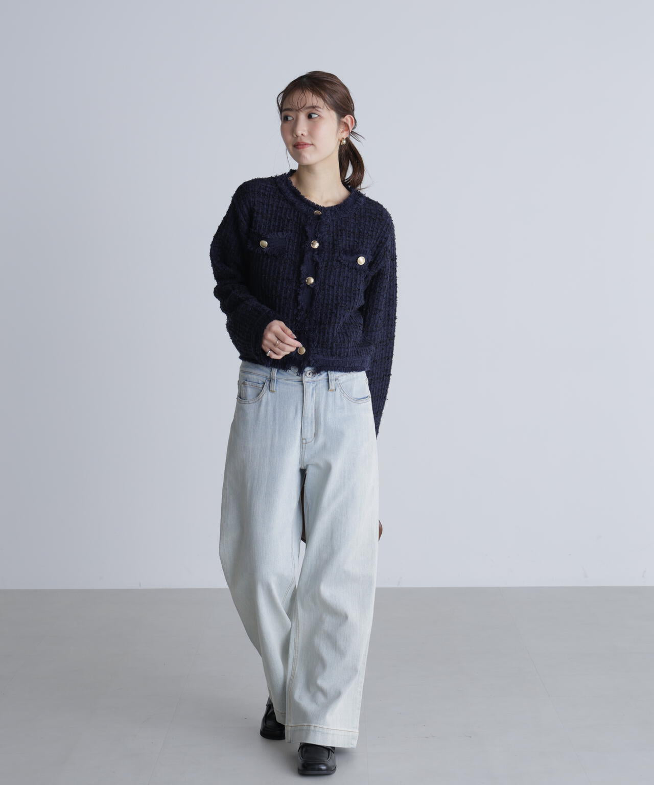 ツィードニットカーディガン