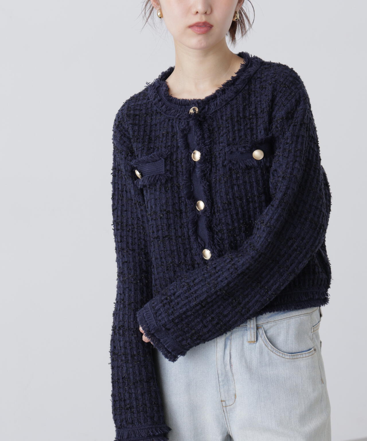 ツィードニットカーディガン