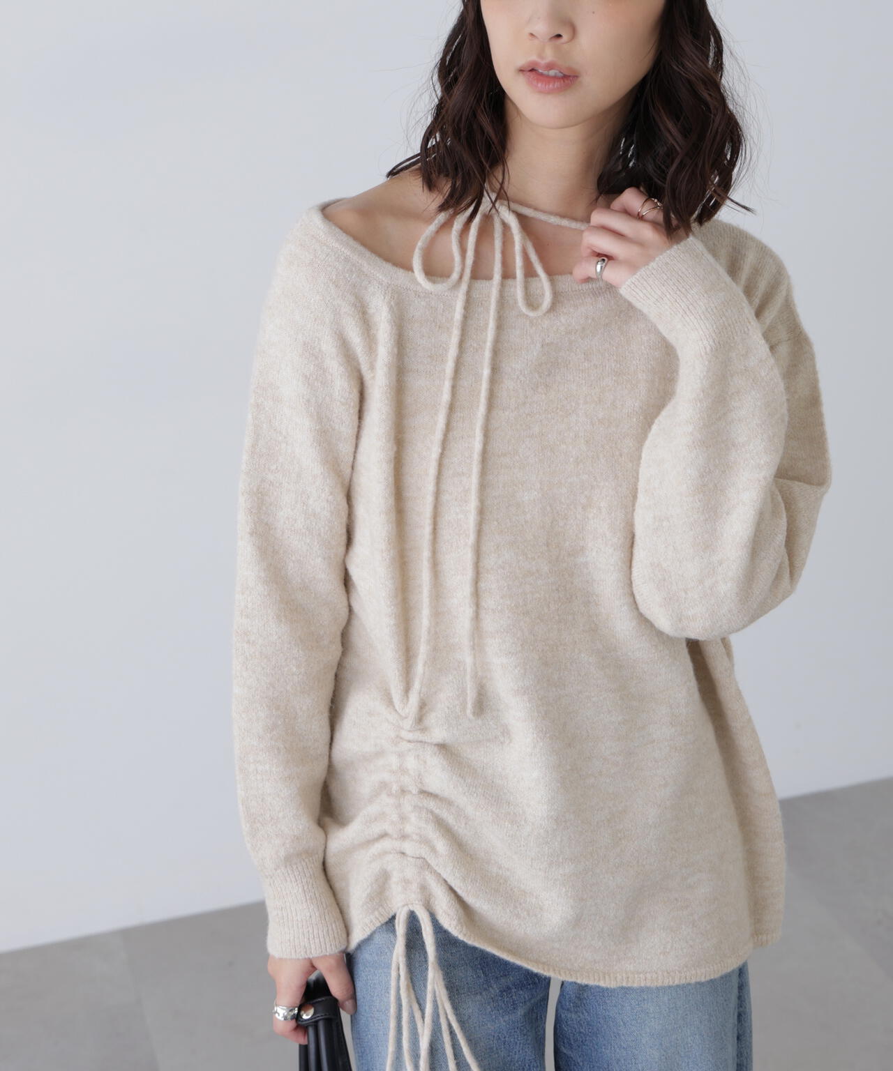 ワンショルルーズニット