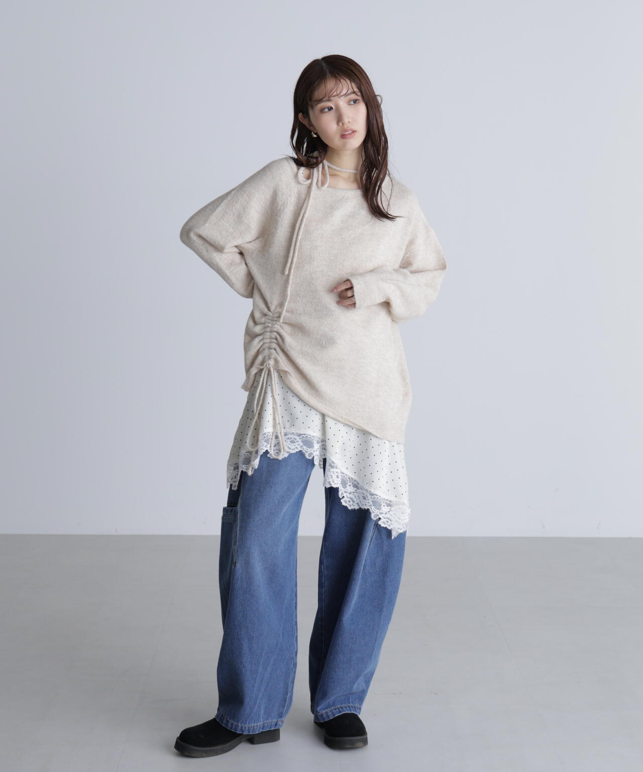 ワンショルルーズニット