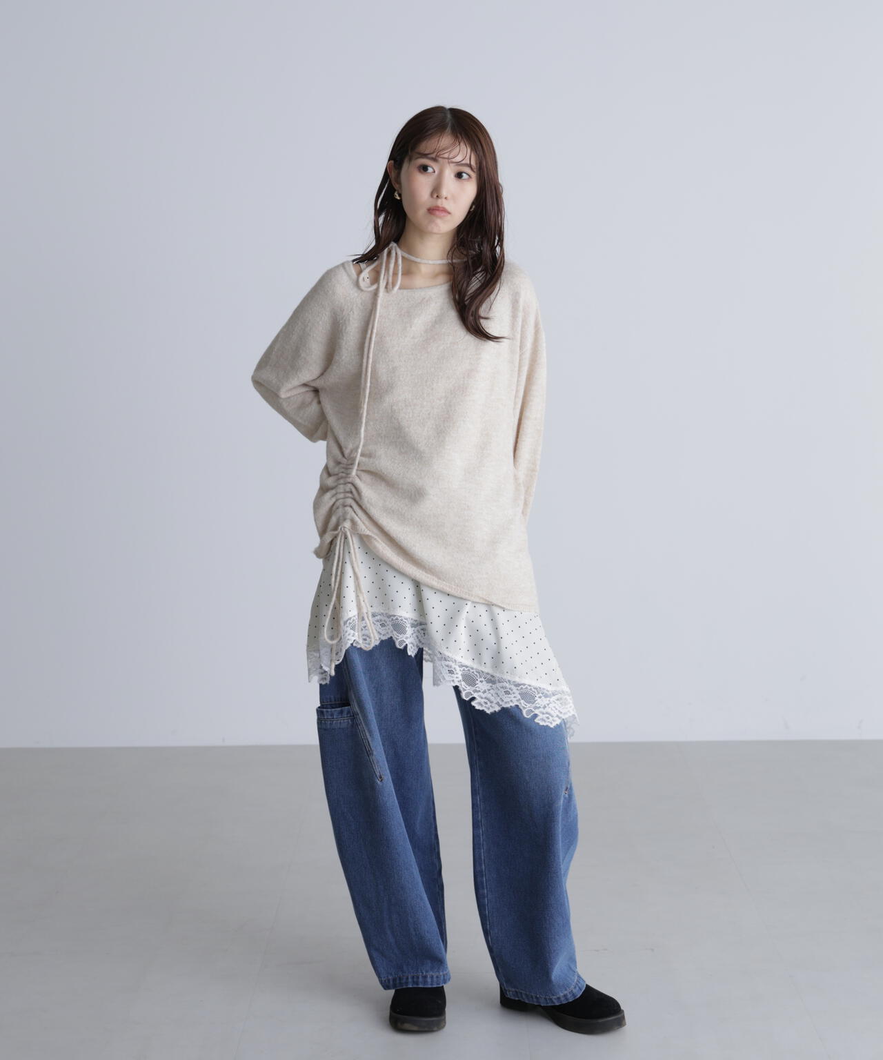 ワンショルルーズニット