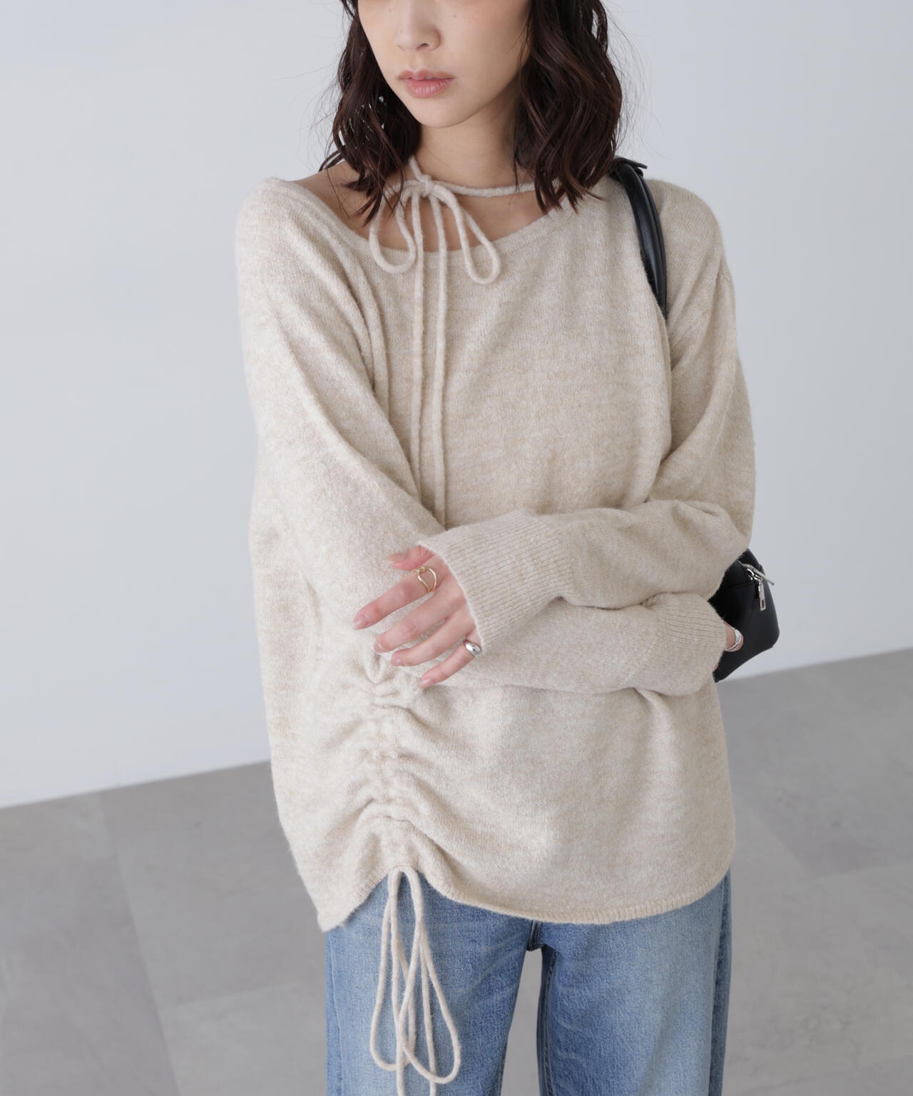 ワンショルルーズニット