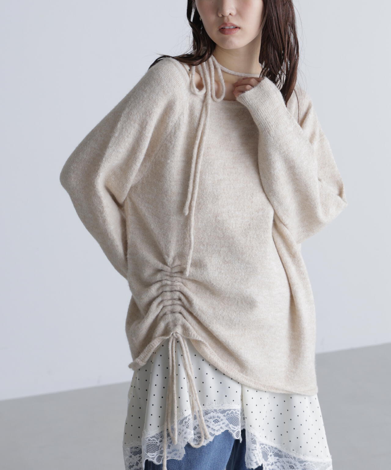 ワンショルルーズニット