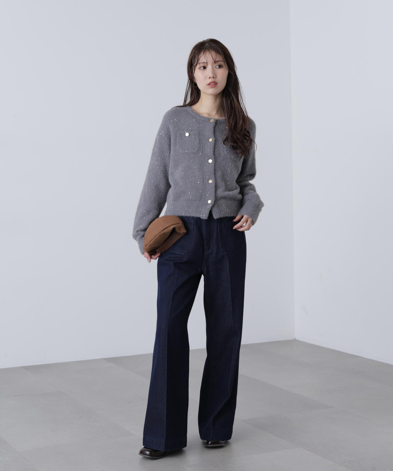 【MFM】金ボタンへアリースパンコールニットカーディガン