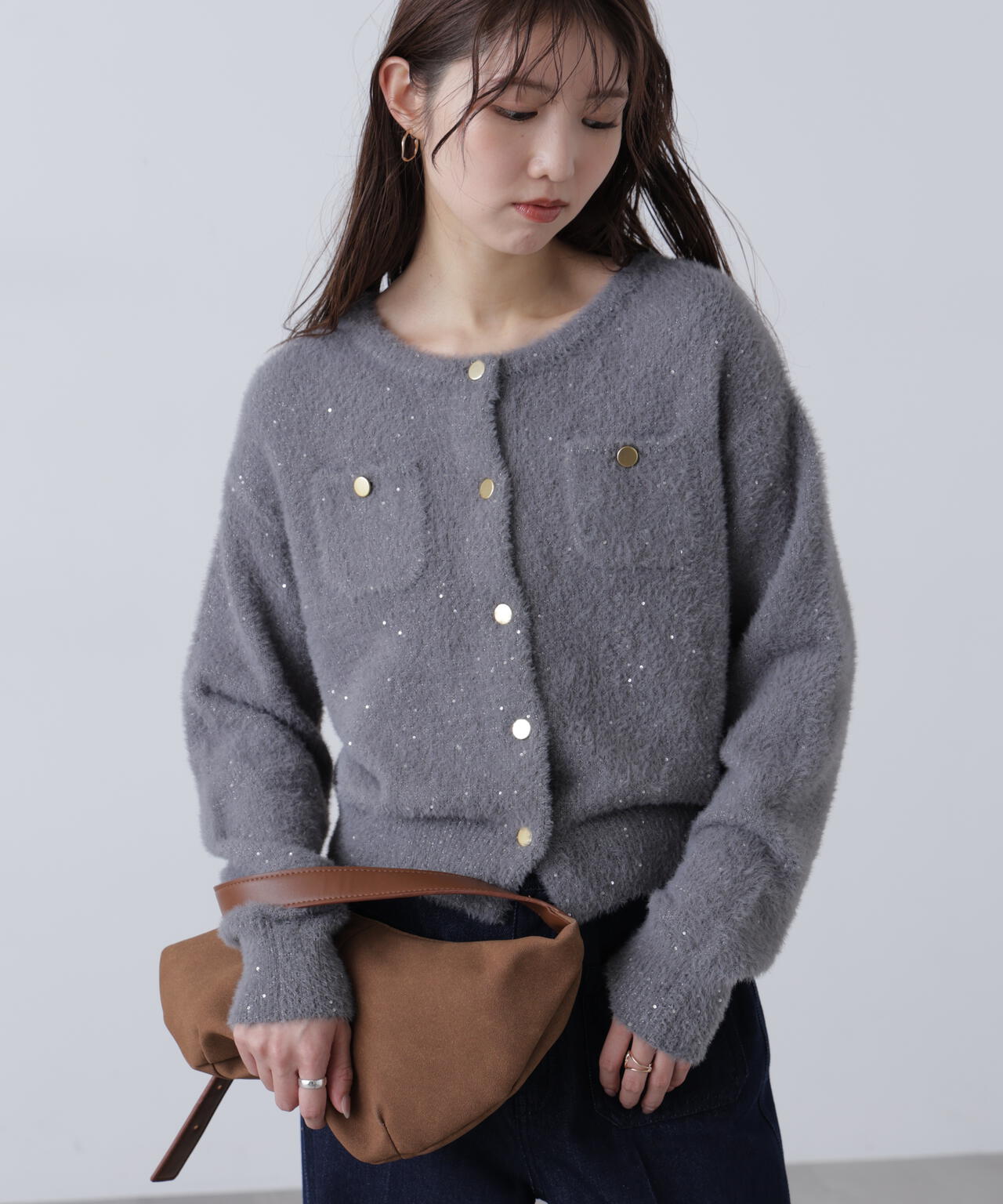 【MFM】金ボタンへアリースパンコールニットカーディガン