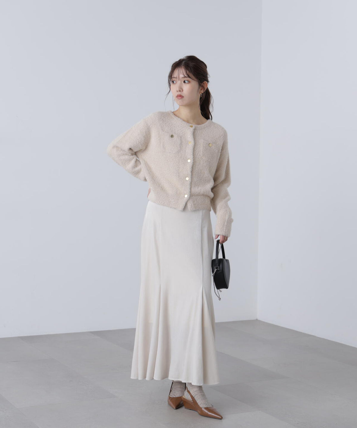 【MFM】金ボタンへアリースパンコールニットカーディガン