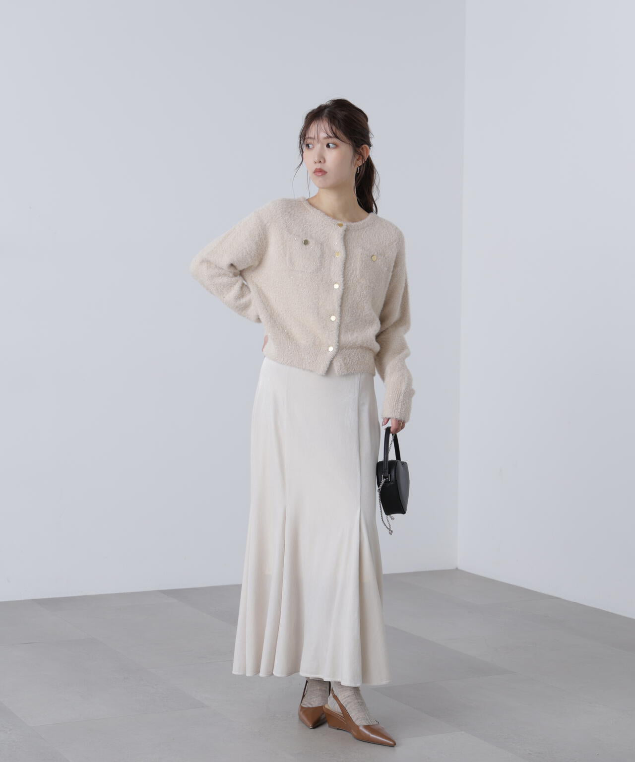 【MFM】金ボタンへアリースパンコールニットカーディガン