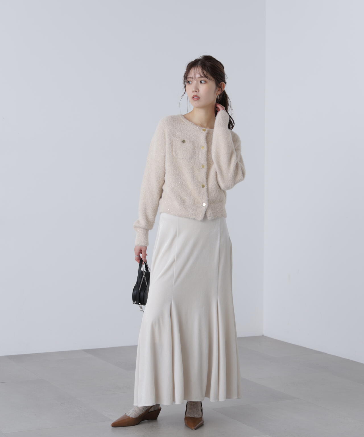 【MFM】金ボタンへアリースパンコールニットカーディガン