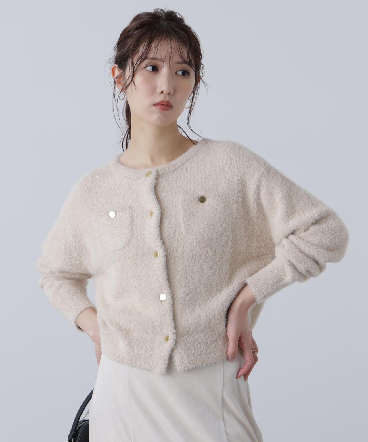 【MFM】金ボタンへアリースパンコールニットカーディガン