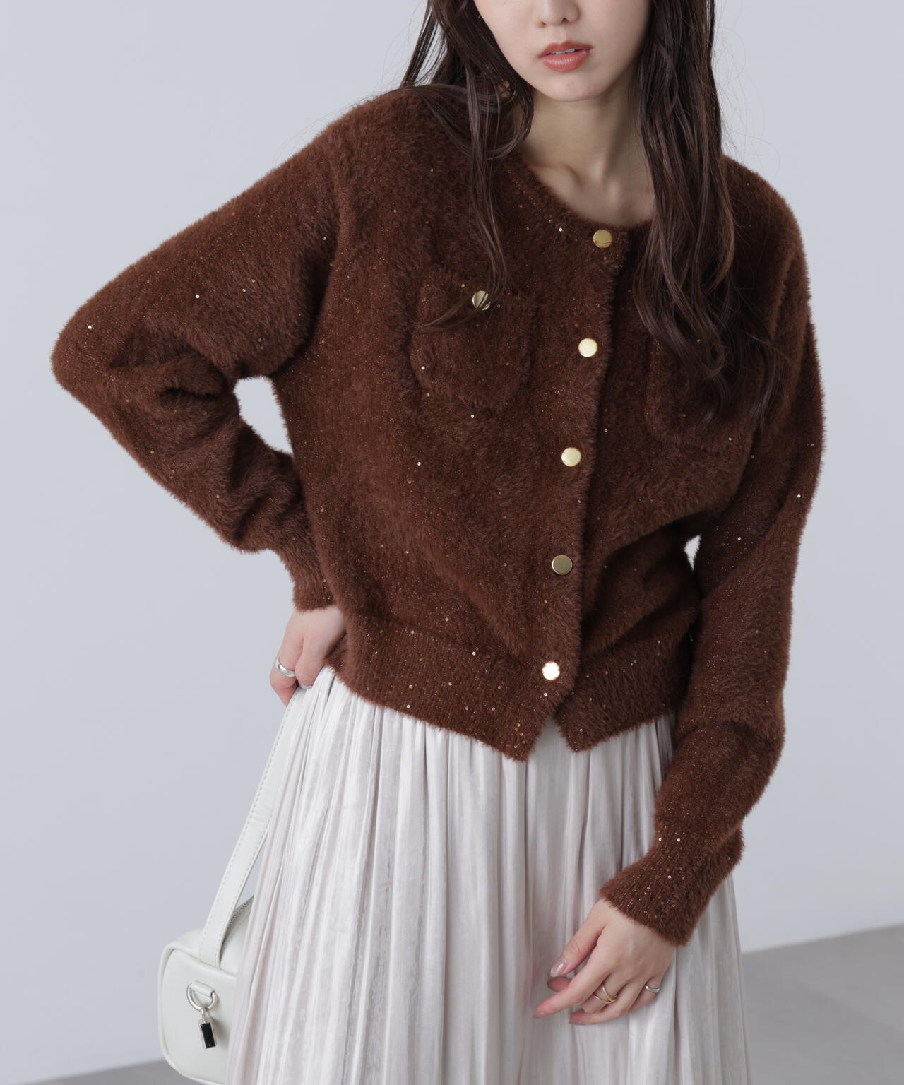 【MFM】金ボタンへアリースパンコールニットカーディガン