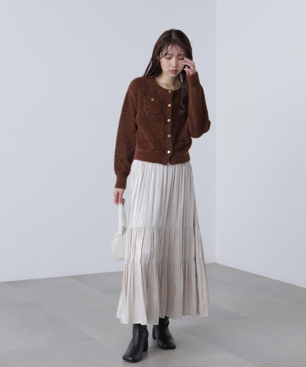 【MFM】金ボタンへアリースパンコールニットカーディガン
