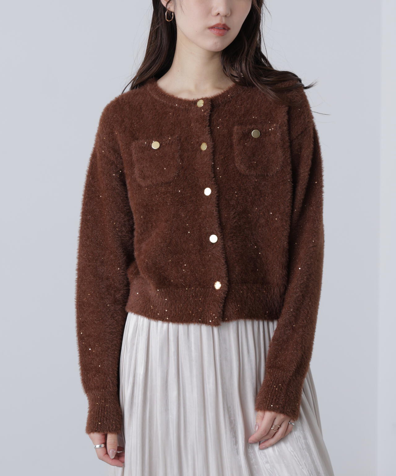 【MFM】金ボタンへアリースパンコールニットカーディガン